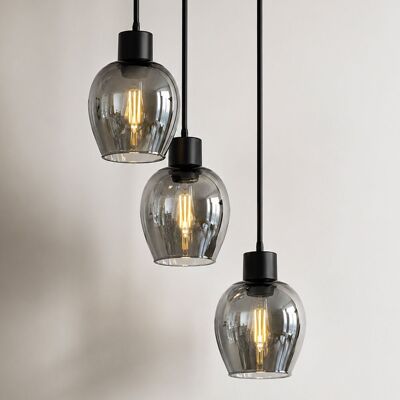 HOFTRONIC Zora - LED Hängelampe Rauchglas - 3 Lichtpunkte - E27 - Schwarz - IP20 - Hängelampe Glaskugeln HOFTRONIC Zora - LED Hängelampe Rauchglas - 3 Lichtpunkte - E27 - Schwarz - IP20 - Hängelampe Glaskugeln