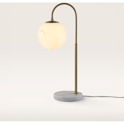 LUSENZ Sereno - Tischlampe Alabasterglas mit Weißer Marmorfuß 30 cm - Modernes design - Tischleuchte - E27 Fassung - Satinmessing Stange - Mit Ein/Aus-Schalter LUSENZ Sereno - Tischlampe Alabasterglas mit Weißer Marmorfuß 30 cm - Modernes design - Tischleuchte - E27 Fassung - Satinmessing Stange - Mit Ein/Aus-Schalter