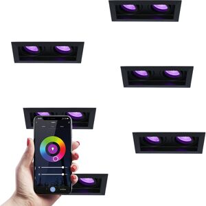 HOFTRONIC SMART 6er-Set Durham Smart Home Einbaustrahler Doppel Schwarz - GU10 5,5 Watt 350 lumen - RGB + WW - Wifi + BLE - Schwenkbar - IP20 für Innen - Rechteckig