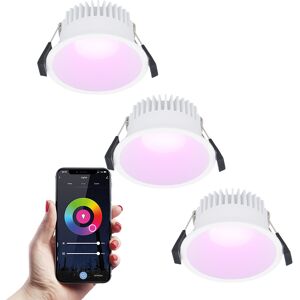 HOFTRONIC SMART 3x Finn Smart LED-Einbauspot – 10 Watt – Deckenstrahler – RGBWW - WiFi + Bluetooth – 630 Lumen – Innen & Außen – Einbaustrahler – Amazon Alexa + Google Assist - Weiß