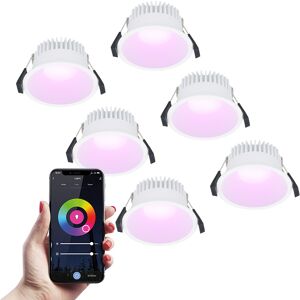 HOFTRONIC SMART 6x Finn Smart LED-Einbauspot – 10 Watt – Deckenstrahler – RGBWW - WiFi + Bluetooth – 630 Lumen – Innen & Außen – Einbaustrahler – Amazon Alexa + Google Assist - Weiß