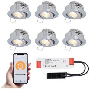 HOFTRONIC SMART Sienna – 6er Smart LED-Einbaustrahler 12 Volt - Beleuchtung Terrassenüberdachung - Komplettset - Wifi & Bluetooth - Plug & Play - Schwenkbar - IP44 - LED 2700K warmweiß - 200 Lumen - 3 Watt - Edelstahl