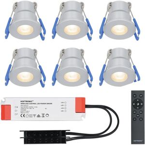 HOFTRONIC™ Milano - 6er Set LED-Einbaustrahler 12 Volt - Beleuchtung Terrassenüberdachung - Dimmbar - Komplettset mit Fernbedienung - 3 Watt - Plug & Play - 2700K 200 Lumen - IP65 wasserdicht - Edelstahl