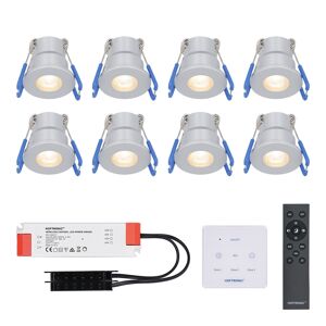 Cree Milano - 8er Set LED-Einbaustrahler 12 Volt - Beleuchtung Terrassenüberdachung - Dimmbar - Komplettset mit Fernbedienung & Wanddimmer - 3 Watt - Plug & Play - 2700K 200 Lumen - IP65 wasserdicht - Edelstahl