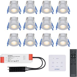 HOFTRONIC™ Milano - 12er Set LED-Einbaustrahler 12 Volt - Beleuchtung Terrassenüberdachung - Dimmbar - Komplettset mit Fernbedienung & Wanddimmer - 3 Watt - Plug & Play - 2700K 200 Lumen - IP65 wasserdicht - Edelstahl