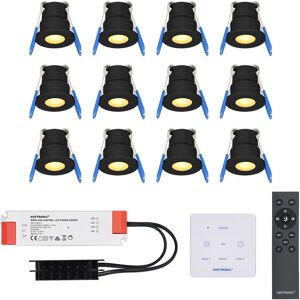 HOFTRONIC™ Milano - 12er Set LED-Einbaustrahler 12 Volt - Beleuchtung Terrassenüberdachung - Dimmbar - Komplettset mit Fernbedienung & Wanddimmer - 3 Watt - Plug & Play - 2700K 200 Lumen - IP65 wasserdicht - Schwarz