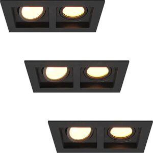 HOFTRONIC™ 3er-Set Fresno Doppel-Einbaustrahler - Rechteckig - 2x GU10 - 2700K Warmweiß- 10 Watt 800 lumen- Schwenkbar - IP20 staubdicht - Schwarz - Mit Kabelanschlüssen