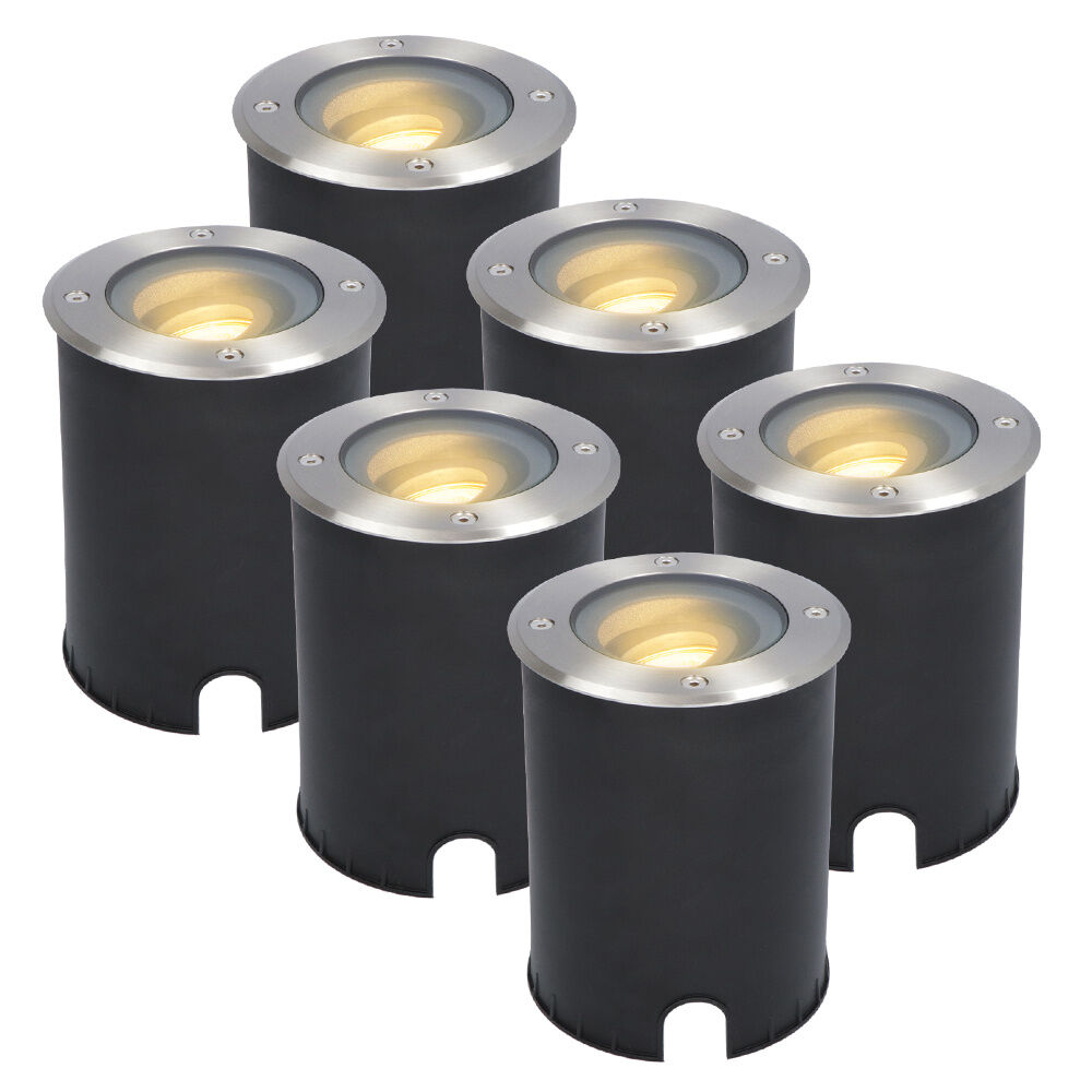 HOFTRONIC™ 6x Lilly dimmbarer LED Bodenstrahler - Kippbar - überfahrbar - Rund - Edelstahl - 2700K - 5 Watt - IP67 wasserdicht - 3 Jahre Garantie