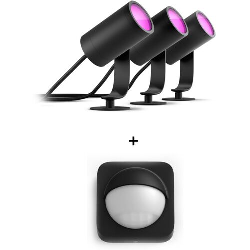 Philips Hue LED Spot Lily Basis Kit (3er-Set) + Philips Hue Outdoor Sensor