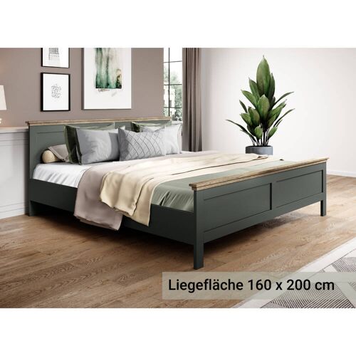 Bett 160 x 200 cm Landhausstil EPSOM-83 in grün mit Lefkas Eiche Nb., B/H/T: ca. 171,5/88,5/211,5 cm