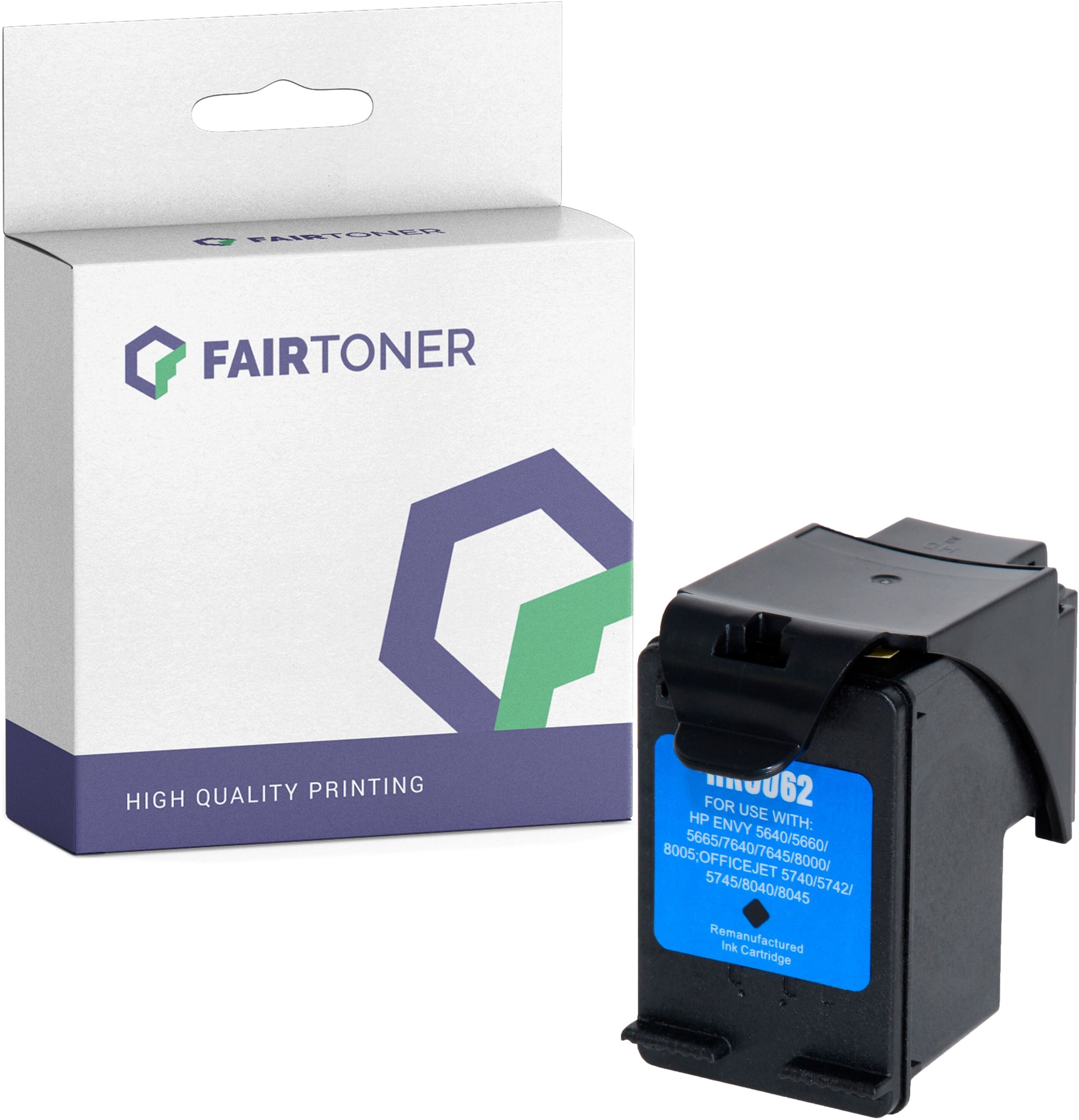 FairToner Kompatibel zu HP Envy 5544 e-All-in-One (C2P05AE / 62XL) Druckerpatrone Schwarz