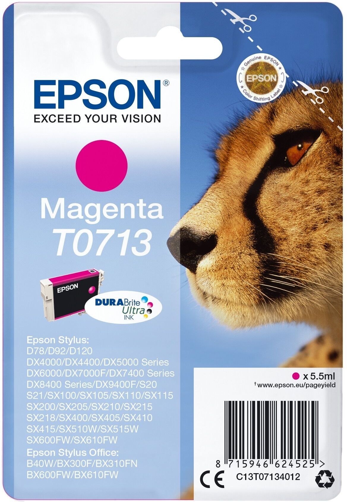 Epson Original Epson Stylus DX 4000 Series (C13T07134012 / T0713) Druckerpatrone Magenta