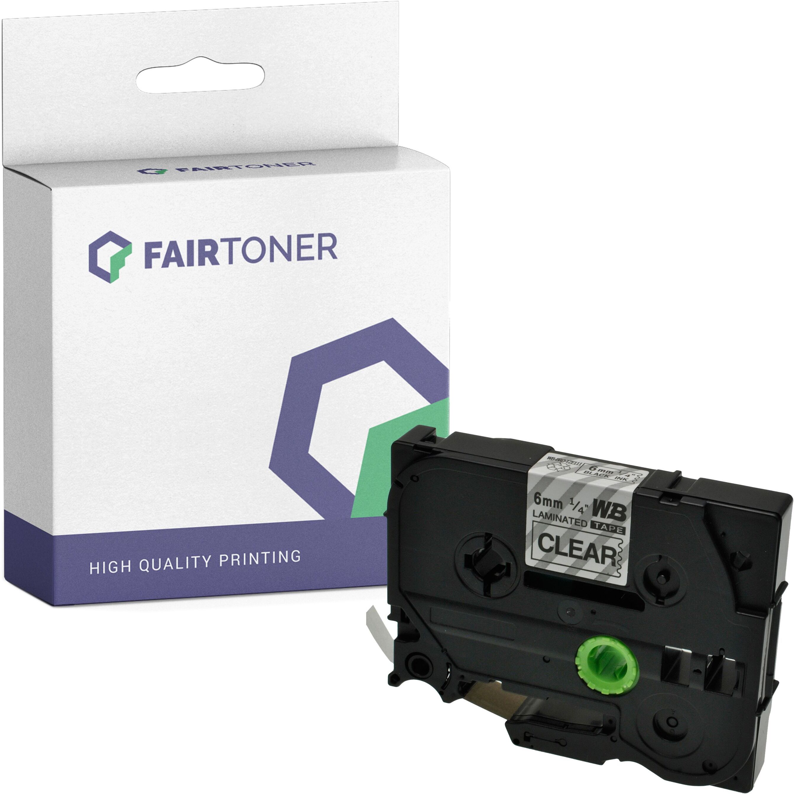 FairToner Kompatibel zu Brother P-Touch 2480 (TZE-111) Schriftband 6mm/8m Schwarz auf Transparent