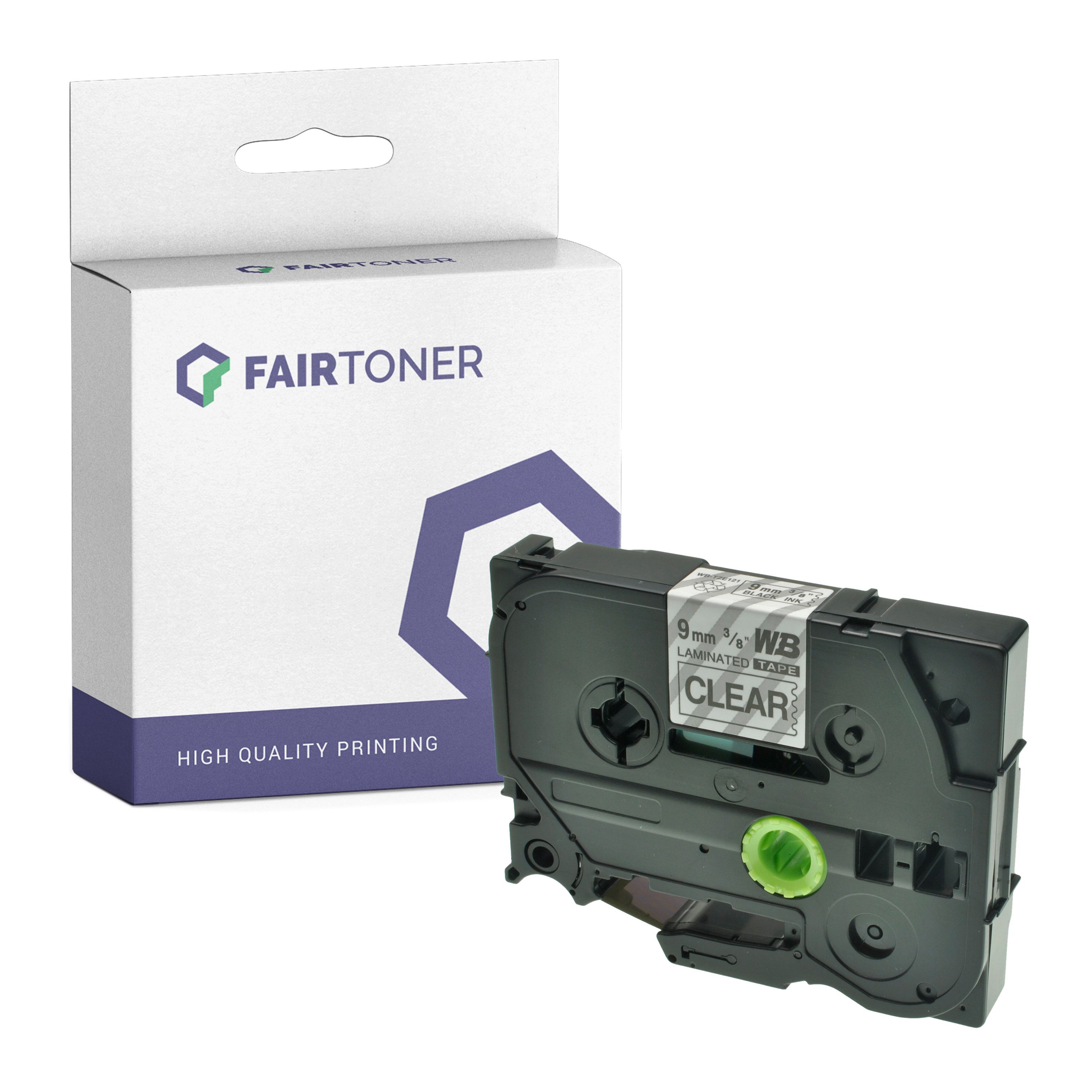 FairToner Kompatibel zu Brother P-Touch H 101 LB (TZE-121) Schriftband 9mm/8m Schwarz auf Transparent