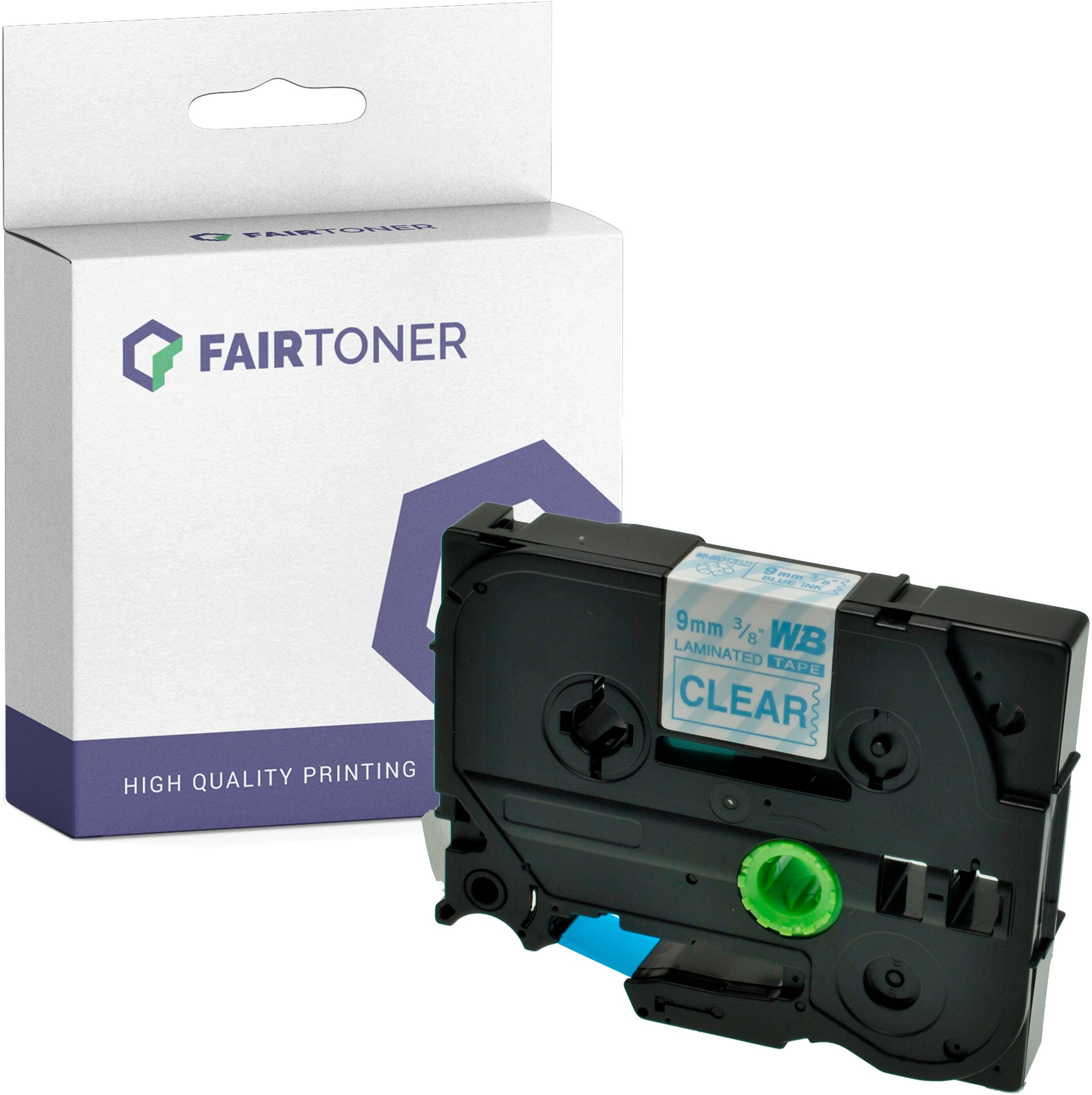 FairToner Kompatibel zu Brother P-Touch 1200 (TZE-123) Schriftband 9mm/8m Blau auf Transparent