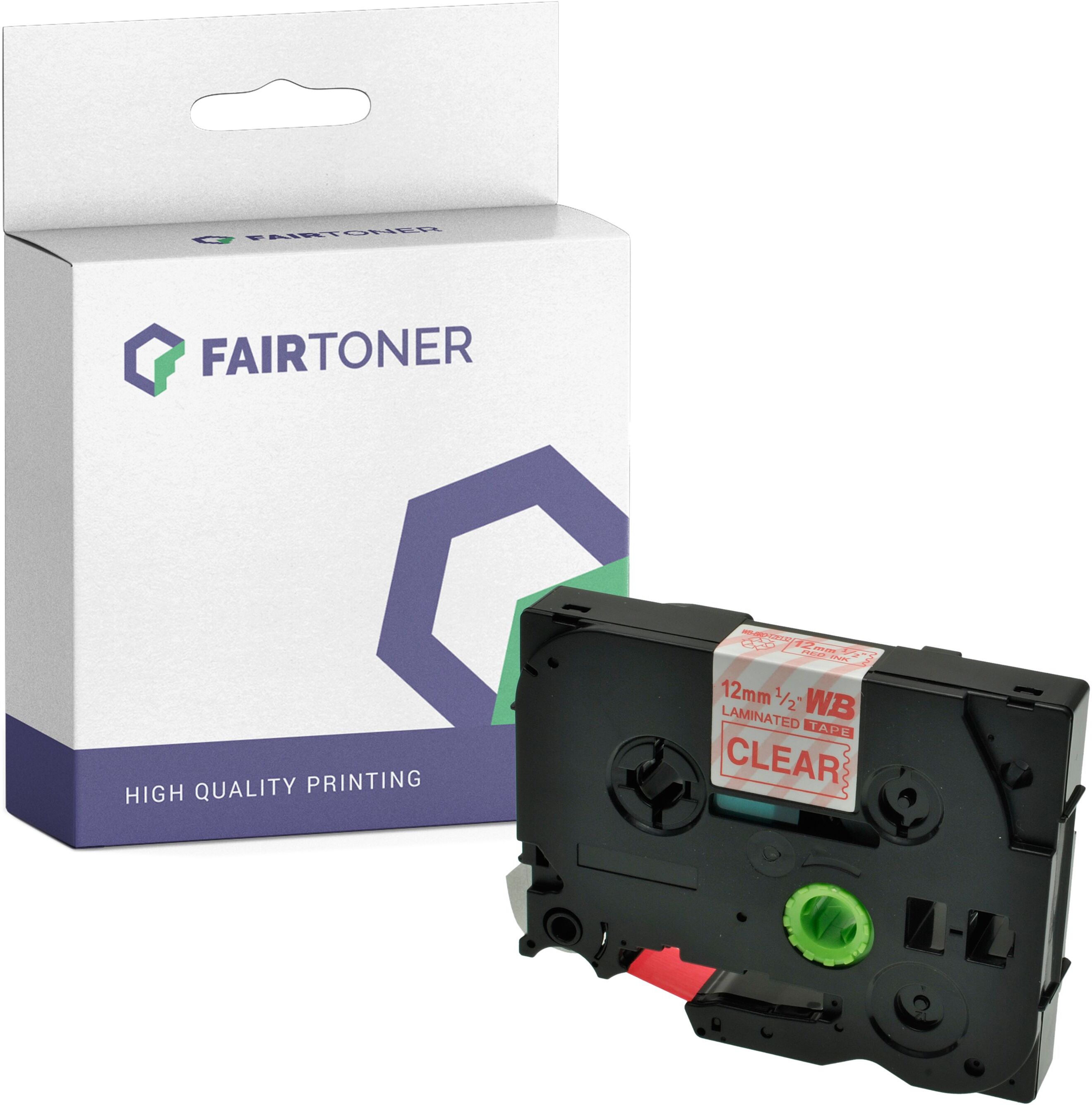 FairToner Kompatibel zu Brother P-Touch H 100 R (TZE-132) Schriftband 12mm/8m Rot auf Transparent