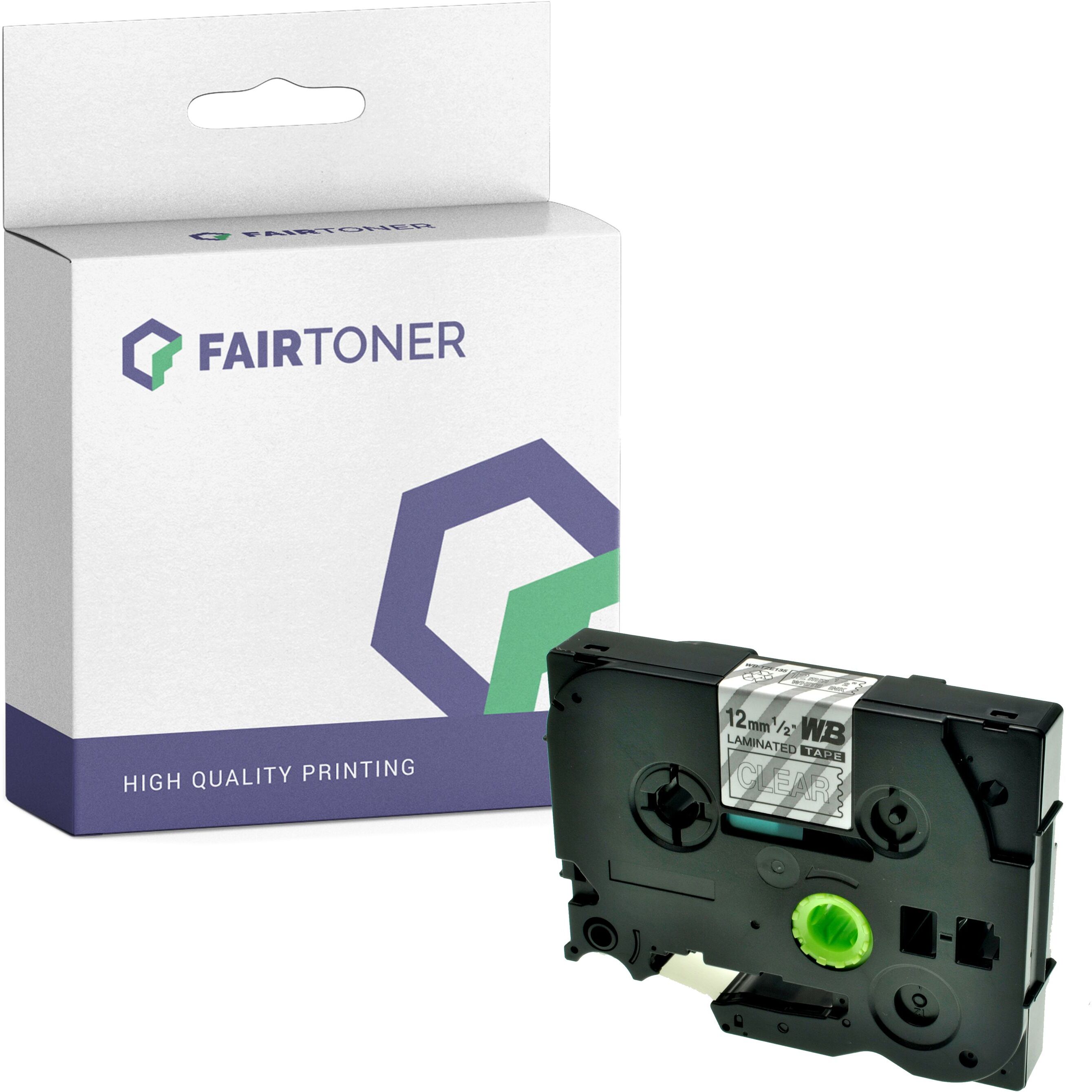 FairToner Kompatibel zu Brother P-Touch H 100 Series (TZE-135) Schriftband 12mm/8m Weiss auf Transparent