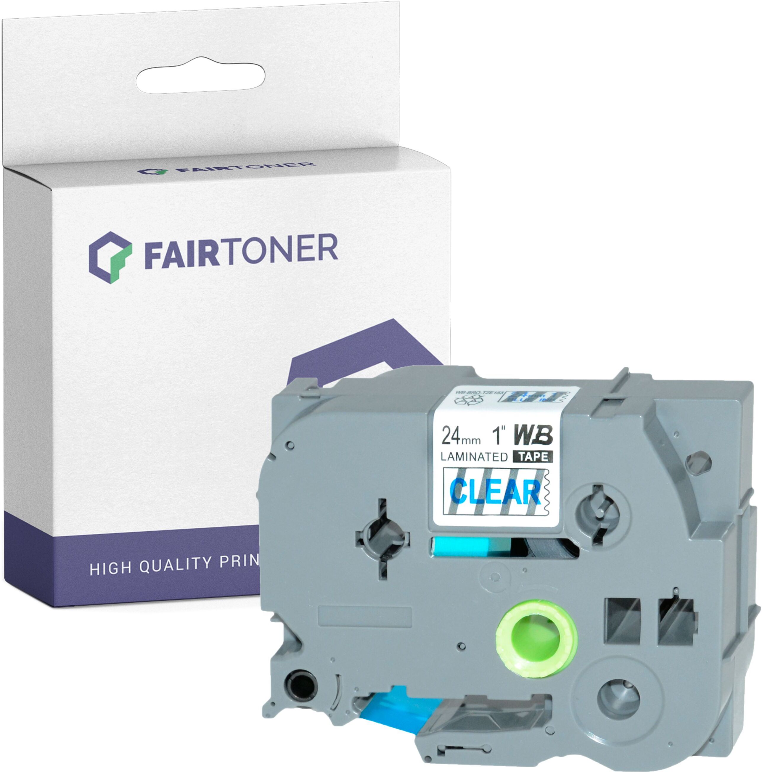 FairToner Kompatibel zu Brother P-Touch RL 700 S (TZE-153) Schriftband 24mm/8m Blau auf Transparent