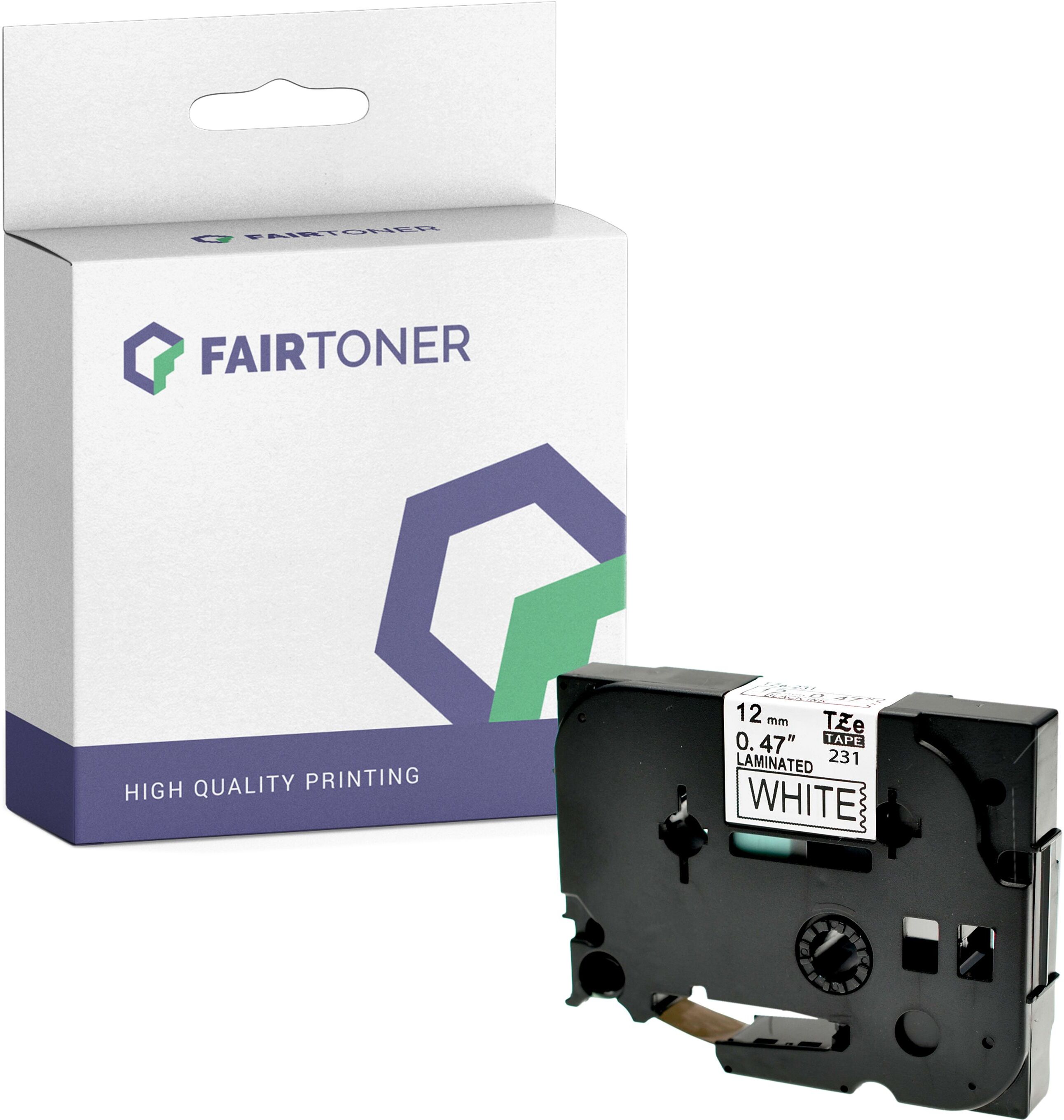 FairToner Kompatibel zu Brother P-Touch D 200 Series (TZE-231) Schriftband 12mm/8m Schwarz auf Weiss