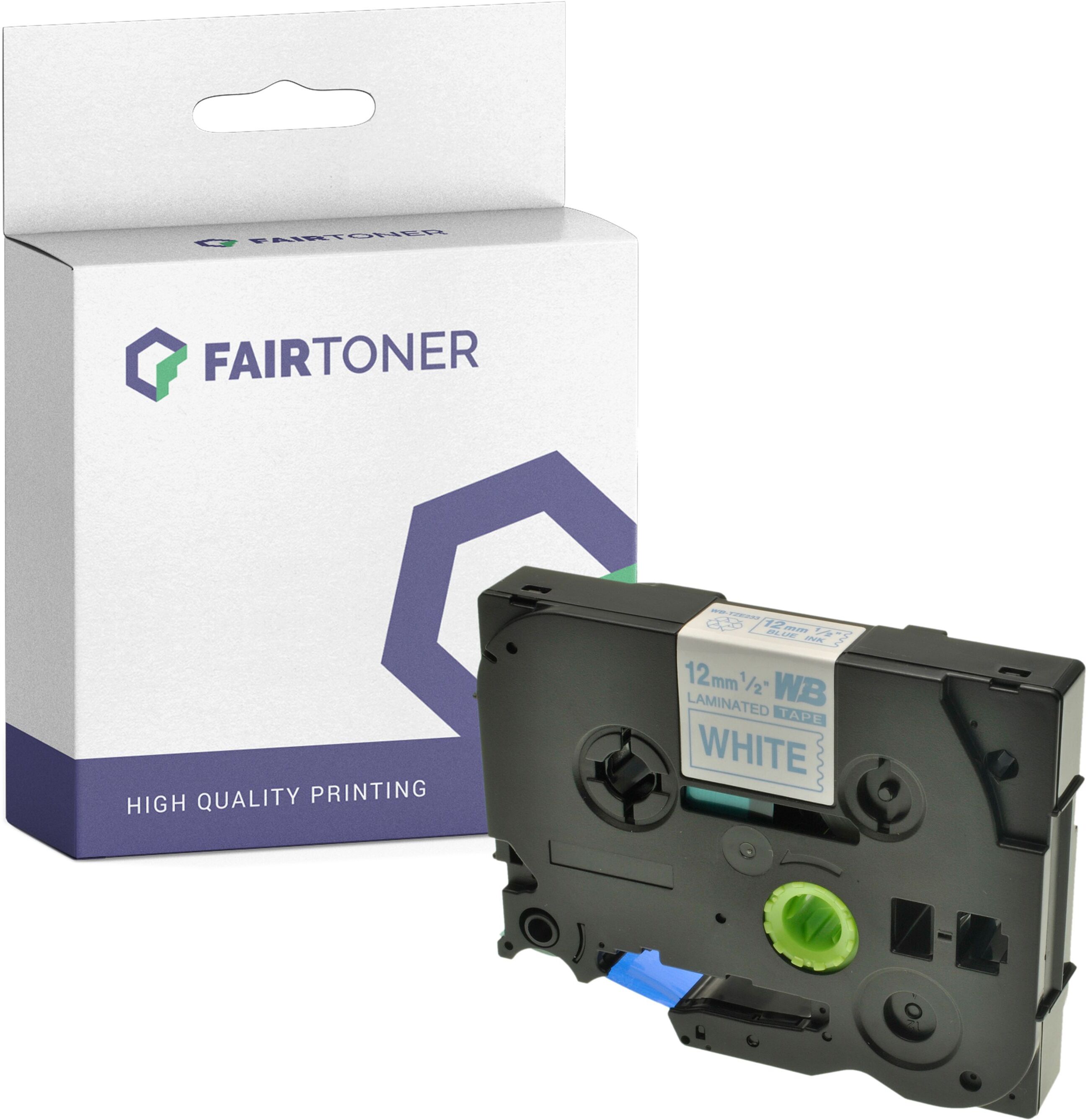 FairToner Kompatibel zu Brother P-Touch 1250 J (TZE-233) Schriftband 12mm/8m Blau auf Weiss