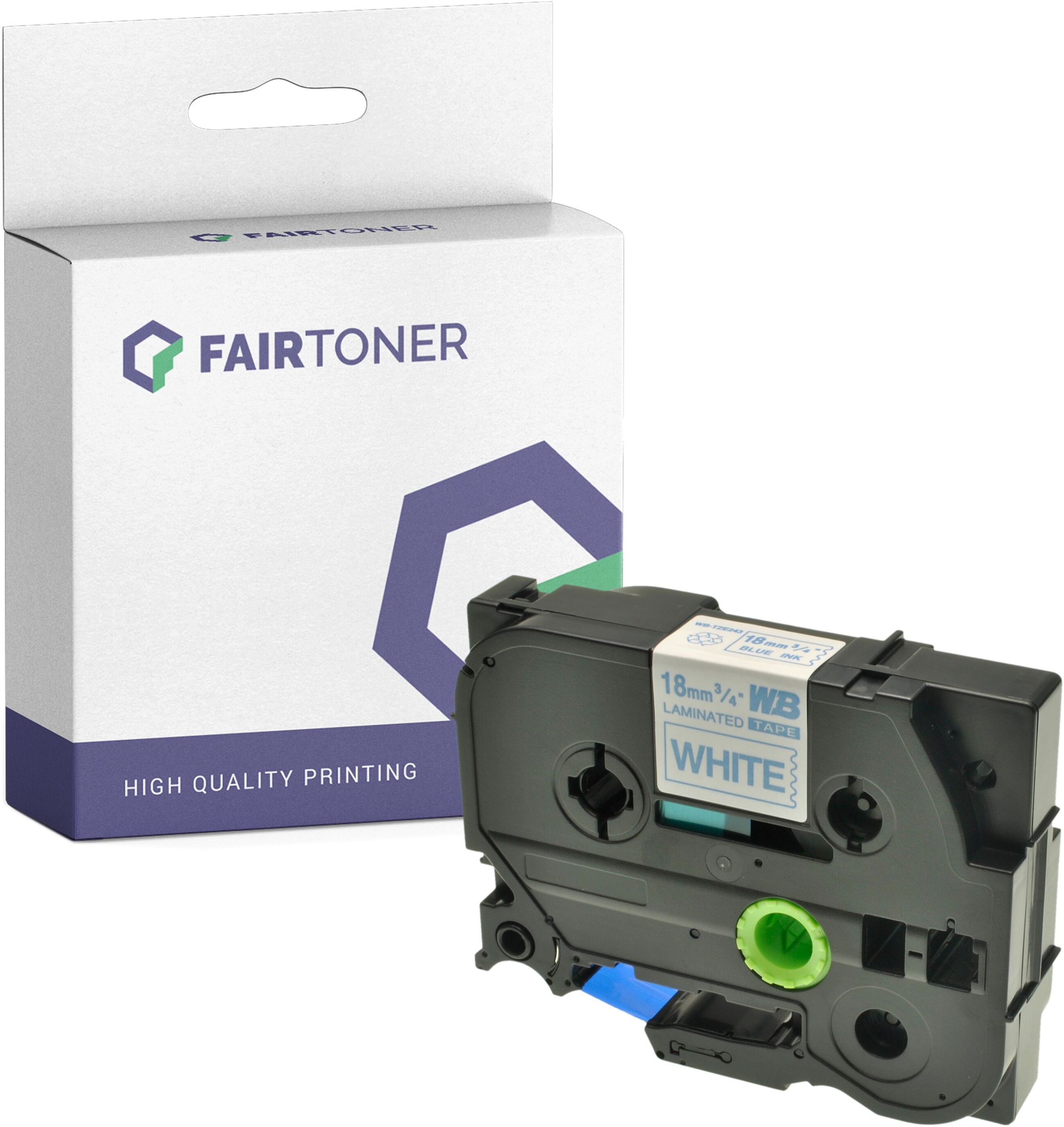 FairToner Kompatibel zu Brother P-Touch E 500 VP (TZE-243) Schriftband 18mm/8m Blau auf Weiss