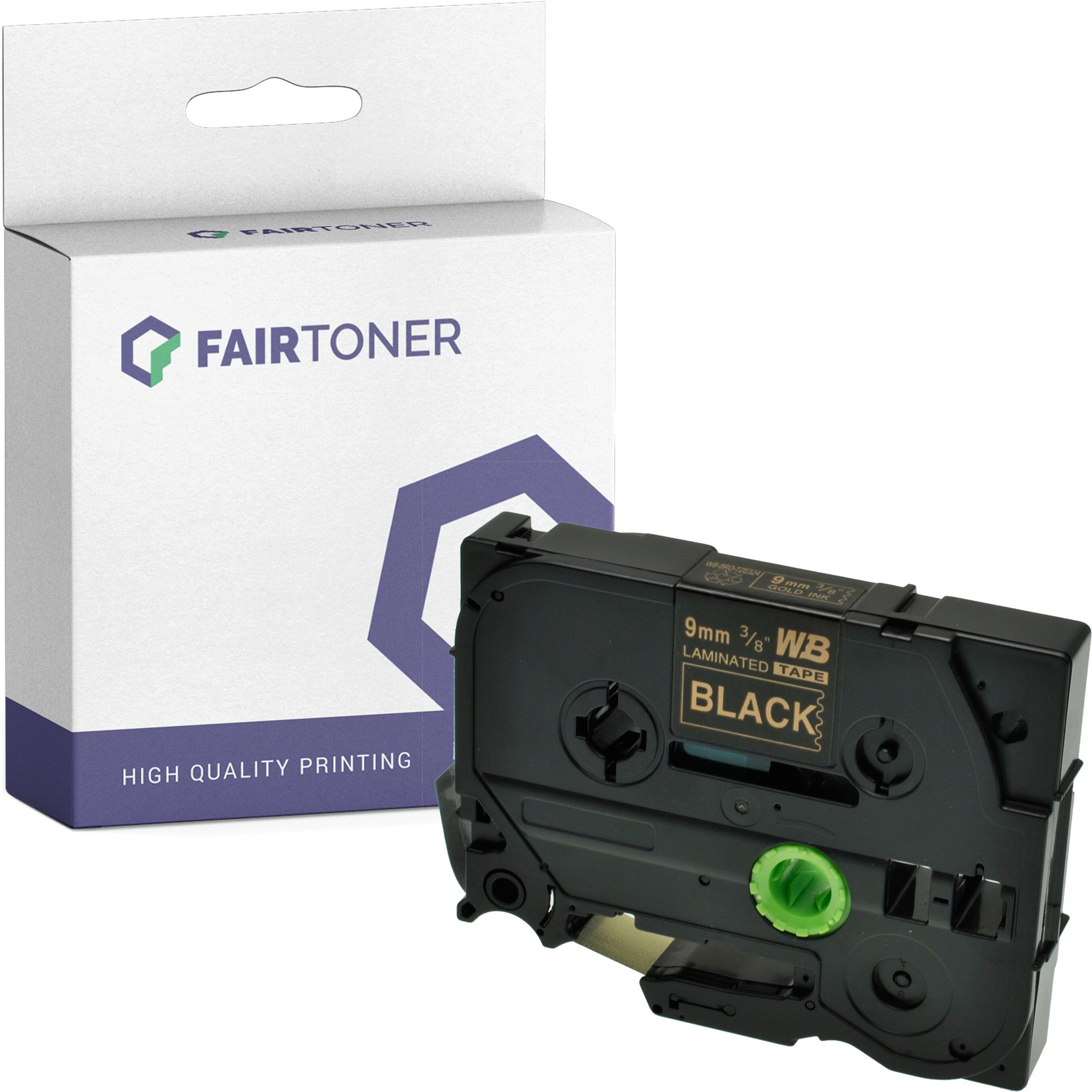 FairToner Kompatibel zu Brother P-Touch D 200 BW (TZE-324) Schriftband 9mm/8m Gold auf Schwarz