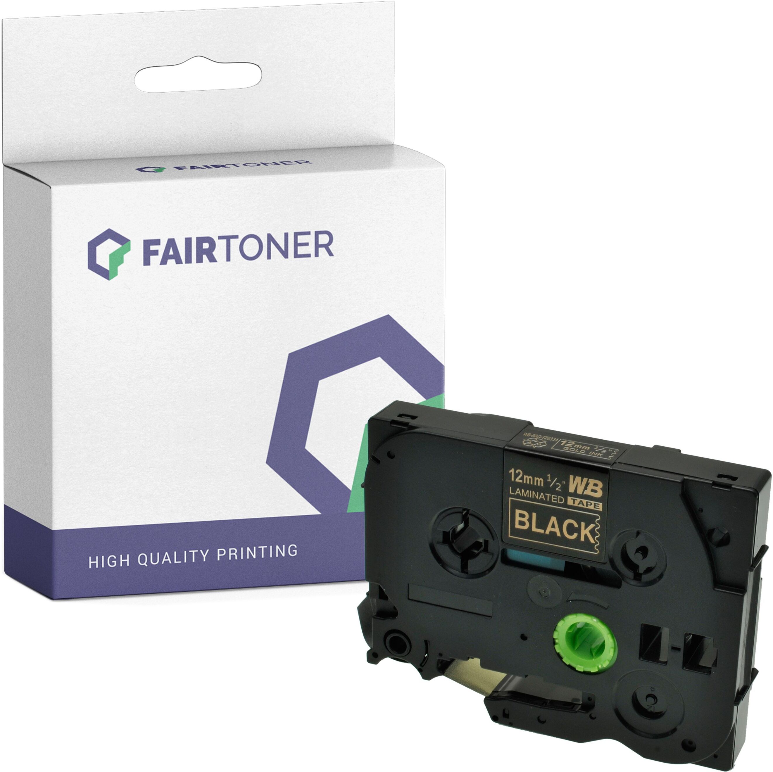 FairToner Kompatibel zu Brother P-Touch 540 Series (TZE-334) Schriftband 12mm/8m Gold auf Schwarz