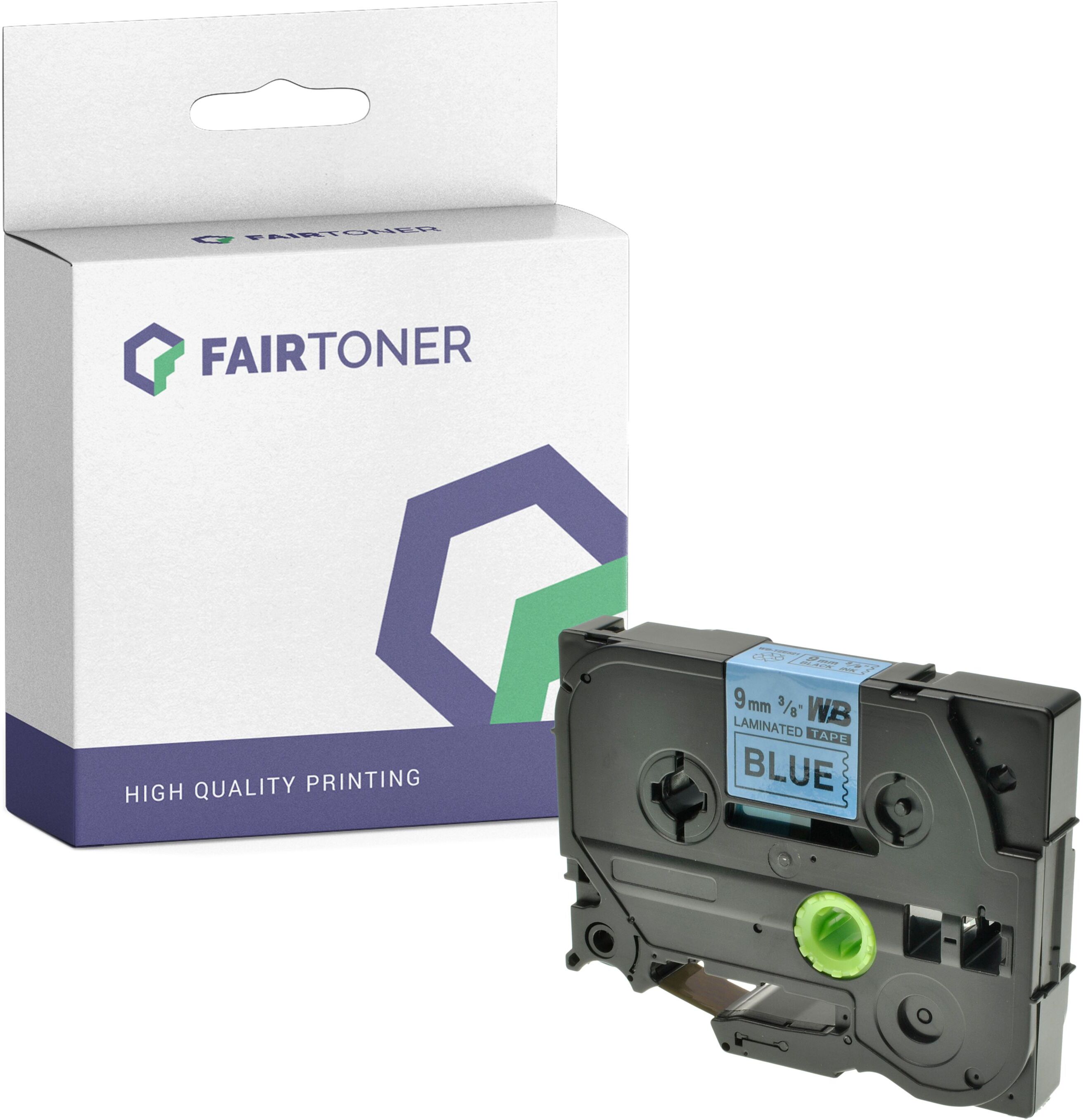 FairToner Kompatibel zu Brother P-Touch H 100 (TZE-521) Schriftband 9mm/8m Schwarz auf Blau