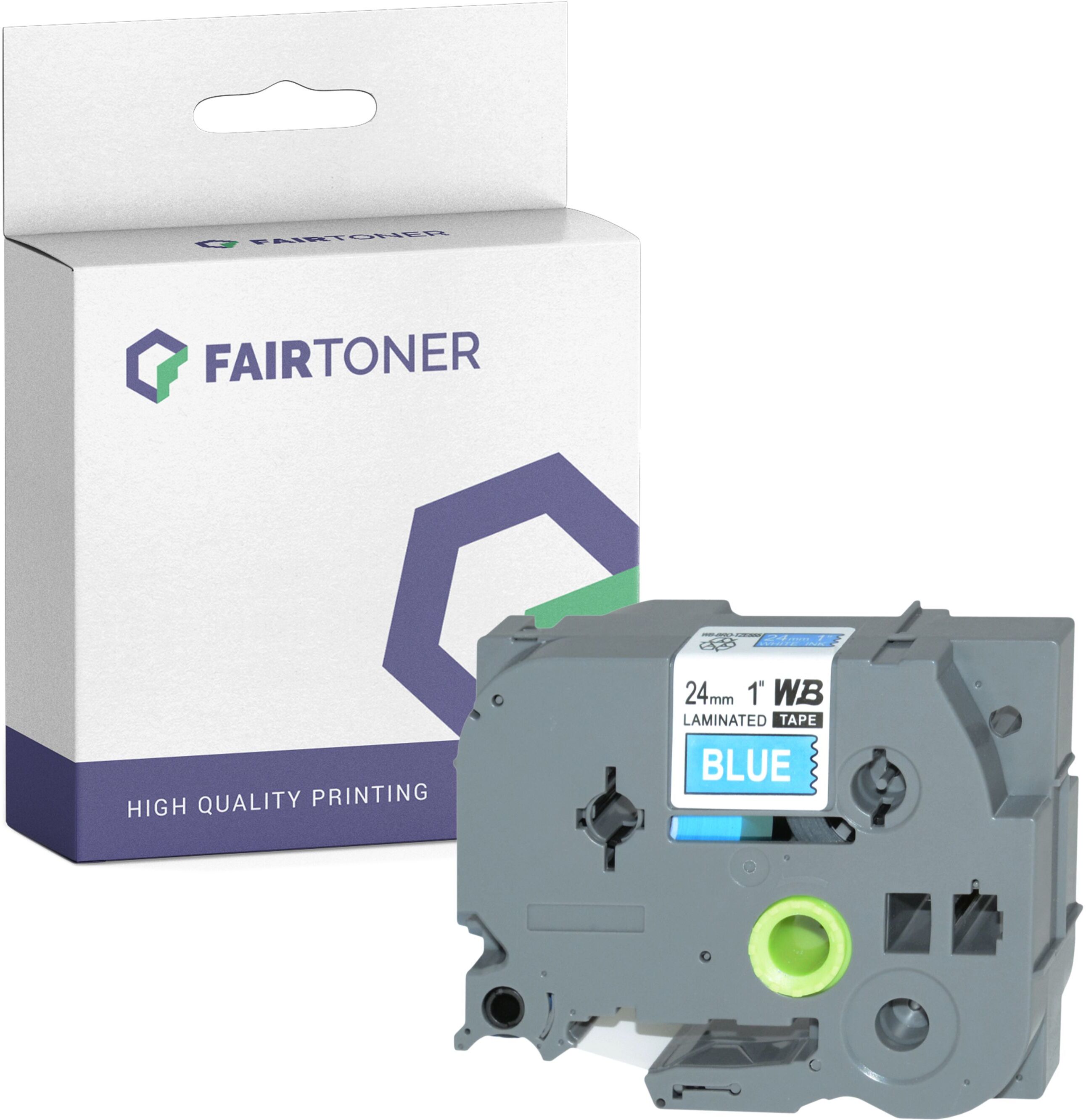 FairToner Kompatibel zu Brother P-Touch 2460 (TZE-555) Schriftband 24mm/8m Weiss auf Blau