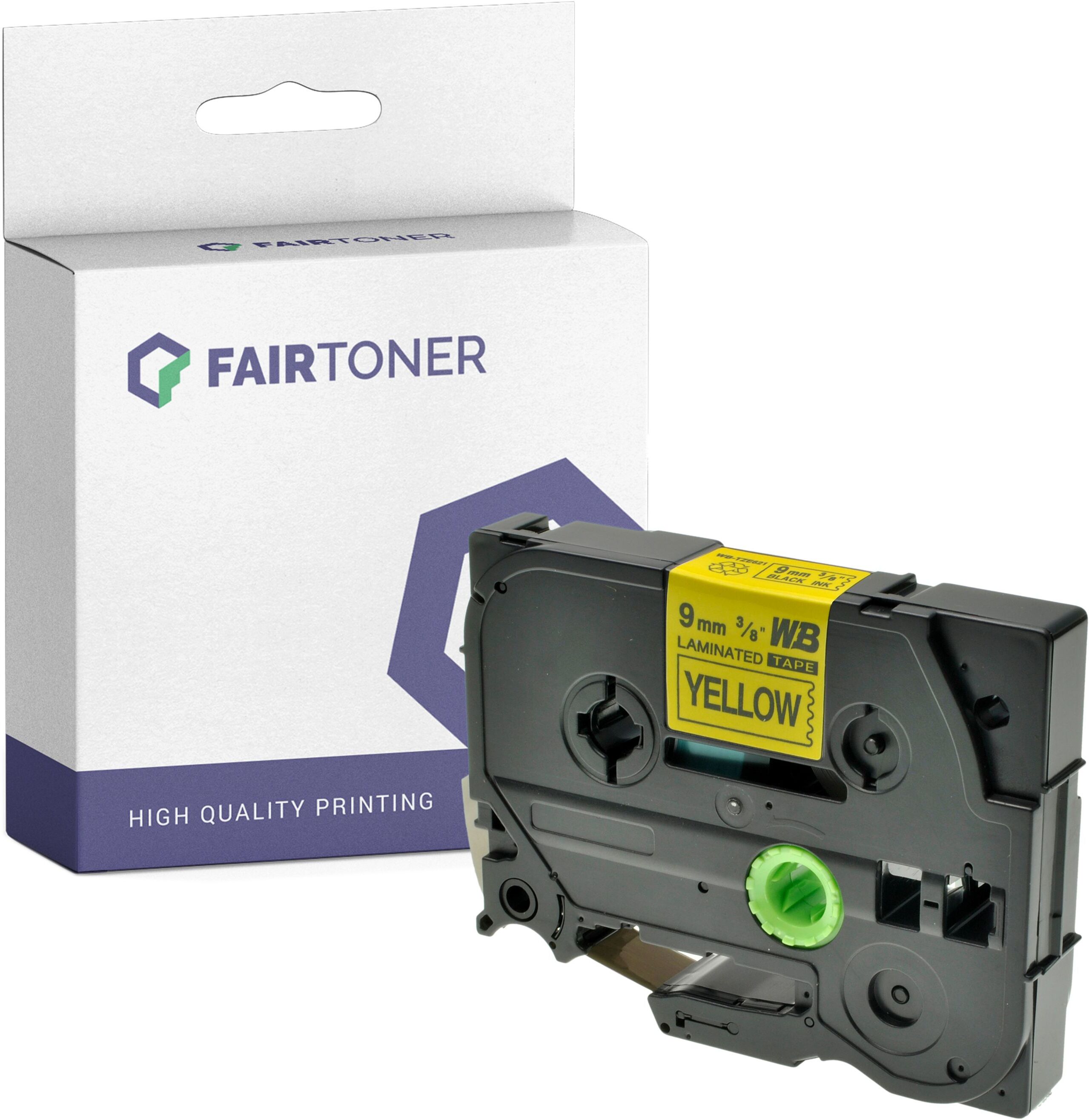 FairToner Kompatibel zu Brother P-Touch 540 Series (TZE-621) Schriftband 9mm/8m Schwarz auf Gelb