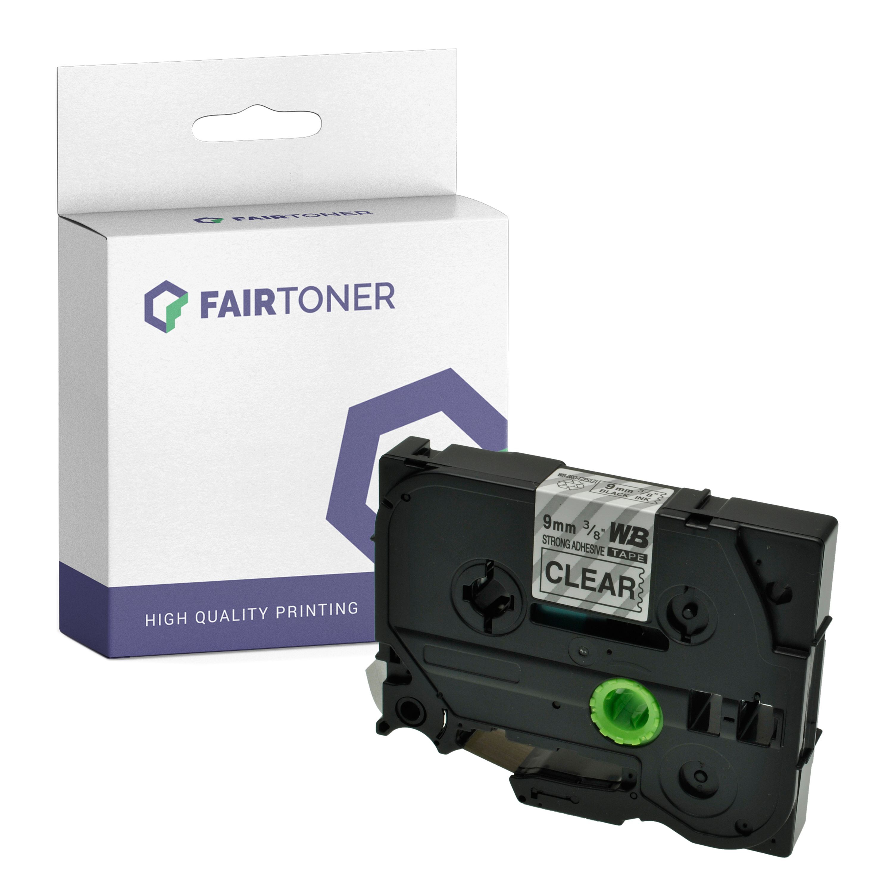 FairToner Kompatibel zu Brother P-Touch 1800 E (TZE-S121) Schriftband 9mm/8m Schwarz auf Transparent