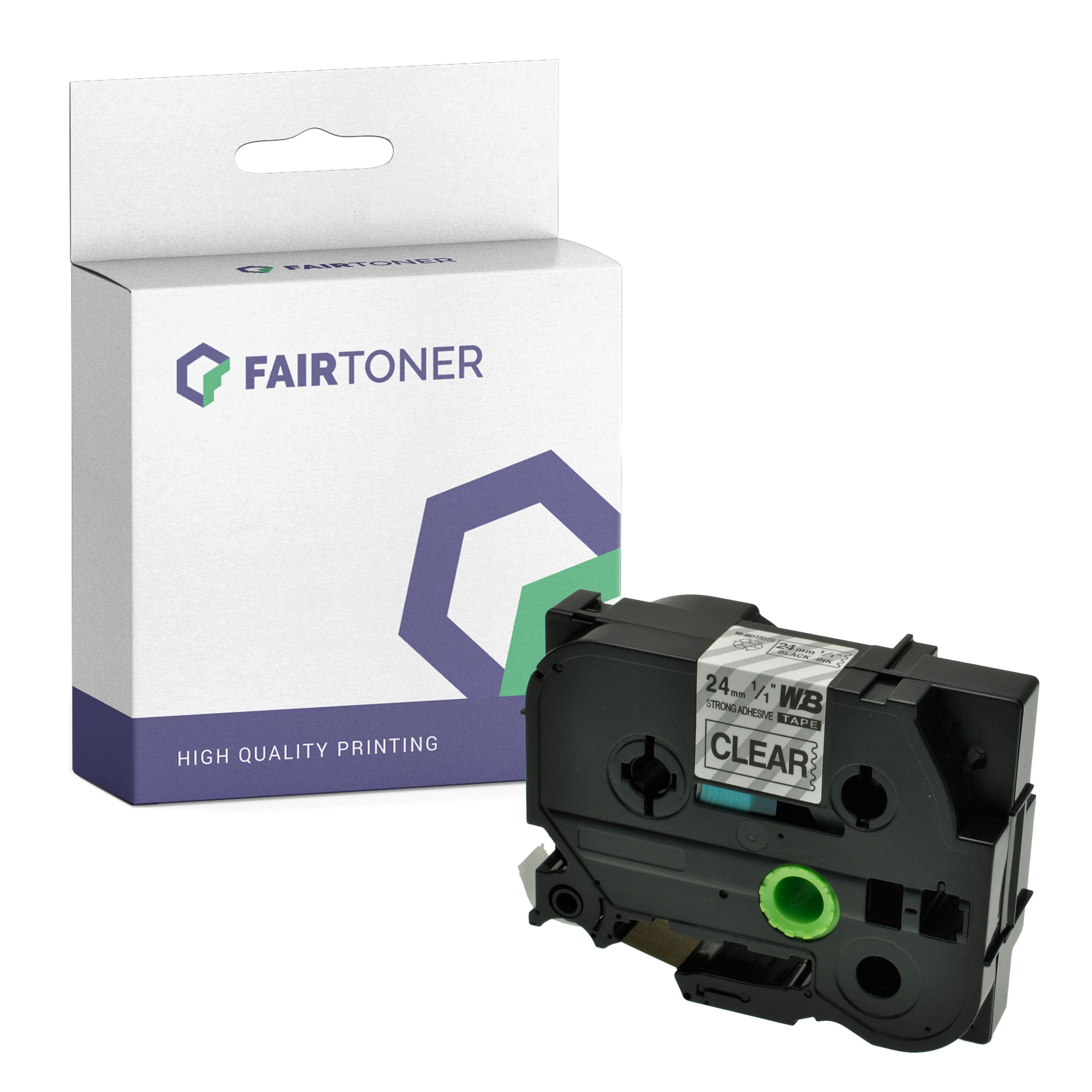 FairToner Kompatibel zu Brother P-Touch P 750 TDI (TZE-S151) Schriftband 24mm/8m Schwarz auf Transparent