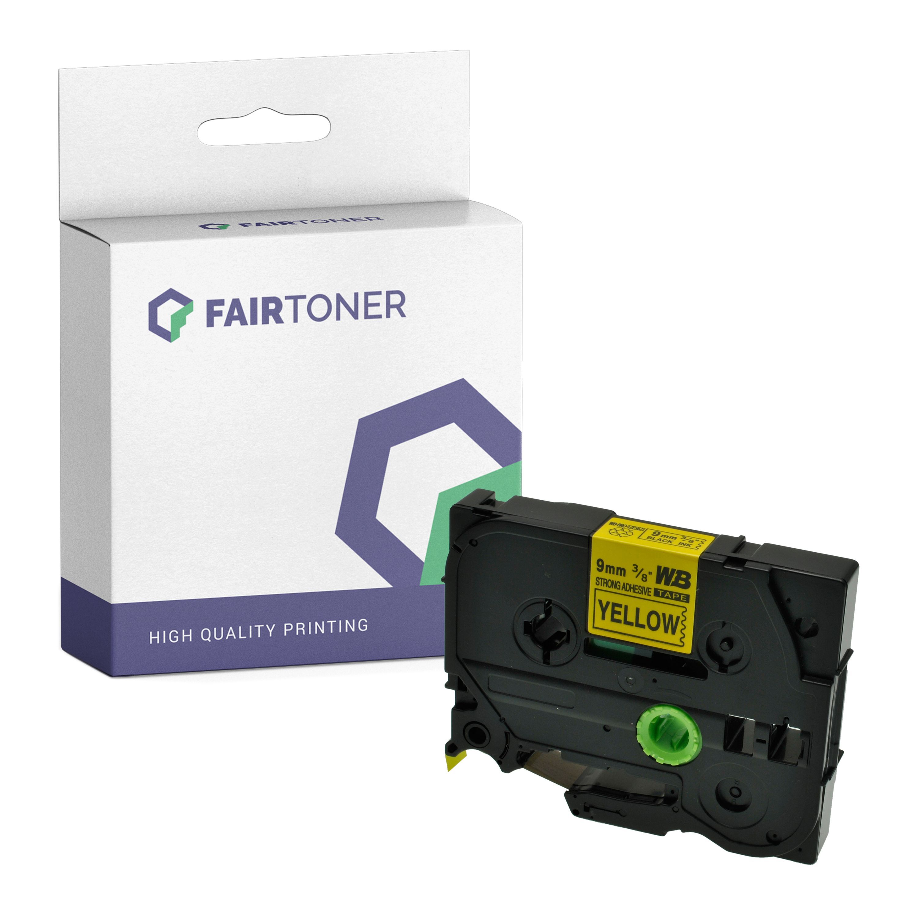 FairToner Kompatibel zu Brother P-Touch 1000 F (TZE-S621) Schriftband 9mm/8m Schwarz auf Gelb