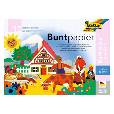 5 x Folia Buntpapier Hefte gummiert 23x25cm 12 Blatt 12-farbig. 5 x Folia Buntpapier Hefte gummiert 23x25cm 12 Blatt 12-farbig.