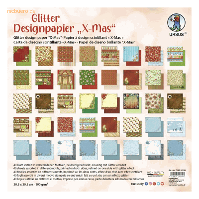 Ludwig Bähr Designpapier Glitter X-Mas 190g/qm 30,5x30,5cm VE=40 Blatt Ludwig Bähr Designpapier Glitter X-Mas 190g/qm 30,5x30,5cm VE=40 Blatt