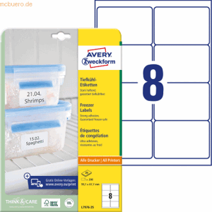 Avery Zweckform Tiefkühl-Etiketten A4 99,1x67,7mm VE=200 Etiketten wei Avery Zweckform Tiefkühl-Etiketten A4 99,1x67,7mm VE=200 Etiketten wei