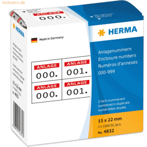 HERMA Anlagenummern selbstklebend 2-fach Aufdruck rot VE=2x1000 Stück HERMA Anlagenummern selbstklebend 2-fach Aufdruck rot VE=2x1000 Stück