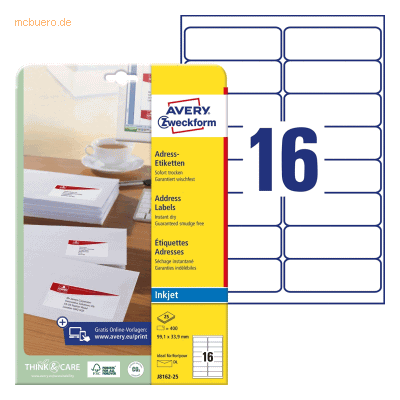 Avery Zweckform Adress-Etiketten 99,1x33,9 mm 25 Blatt/400 Etiketten w Avery Zweckform Adress-Etiketten 99,1x33,9 mm 25 Blatt/400 Etiketten w