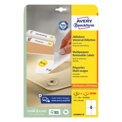 Avery Zweckform Etikett 105x148mm A4 ILK wiederablösbar 30 Blatt 120 S Avery Zweckform Etikett 105x148mm A4 ILK wiederablösbar 30 Blatt 120 S