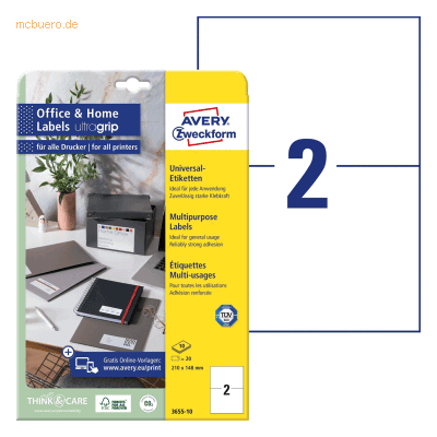 Avery Zweckform Universal-Etiketten ultragrip 210x148 mm VE=20 Etikett Avery Zweckform Universal-Etiketten ultragrip 210x148 mm VE=20 Etikett