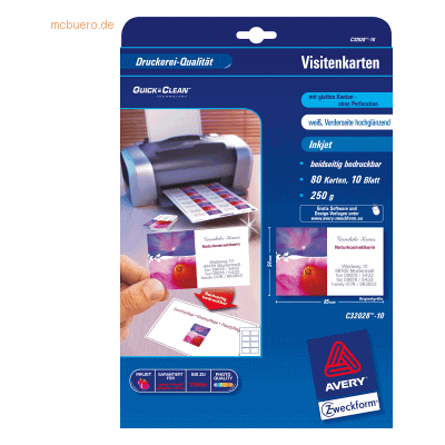 Avery Zweckform Visitenkarten Premium 85x54mm 240 g/qm Inkjet beidseit Avery Zweckform Visitenkarten Premium 85x54mm 240 g/qm Inkjet beidseit
