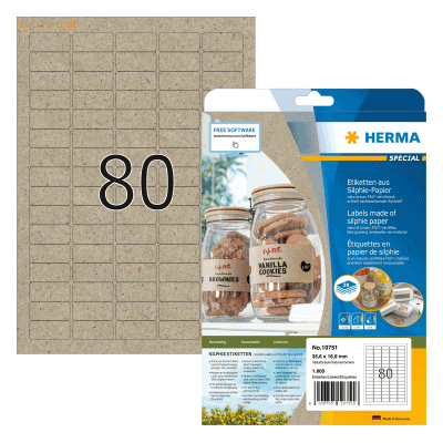 HERMA Etiketten Silphie-Papier A4 35,6x16,9mm naturbraun VE=20 Blatt/1 HERMA Etiketten Silphie-Papier A4 35,6x16,9mm naturbraun VE=20 Blatt/1