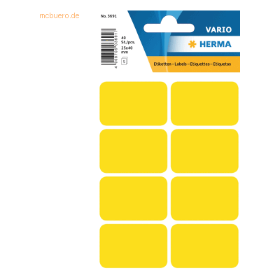 10 x HERMA Vielzweck-Etiketten 25x40mm gelb VE=40 Stück 10 x HERMA Vielzweck-Etiketten 25x40mm gelb VE=40 Stück