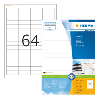 HERMA Etiketten weiß 48,3x16,9mm Premium A4 VE=6400 Stück HERMA Etiketten weiß 48,3x16,9mm Premium A4 VE=6400 Stück