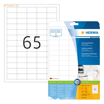 HERMA Etiketten weiß 38,1x21,2mm Premium A4 VE=1625 Stück HERMA Etiketten weiß 38,1x21,2mm Premium A4 VE=1625 Stück