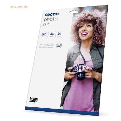 5 x Tecno Foto-Papier Photo Plus A4 180 g/qm hochglänzend weiß 20 Blat 5 x Tecno Foto-Papier Photo Plus A4 180 g/qm hochglänzend weiß 20 Blat