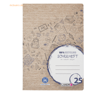 10 x Landre Schulheft Recycling A4 16 Blatt 80 g/qm Lineatur 25 linier 10 x Landre Schulheft Recycling A4 16 Blatt 80 g/qm Lineatur 25 linier