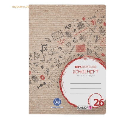 10 x Landre Schulheft Recycling A4 16 Blatt 80 g/qm Lineatur 26 karier 10 x Landre Schulheft Recycling A4 16 Blatt 80 g/qm Lineatur 26 karier