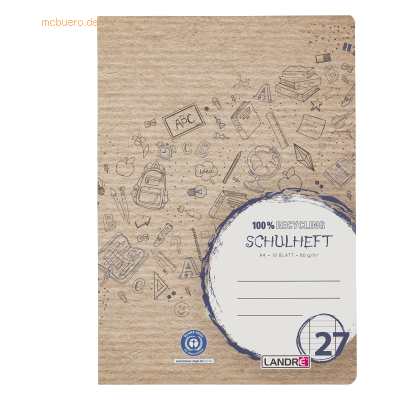 10 x Landre Schulheft Recycling A4 16 Blatt 80 g/qm Lineatur 27 linier 10 x Landre Schulheft Recycling A4 16 Blatt 80 g/qm Lineatur 27 linier