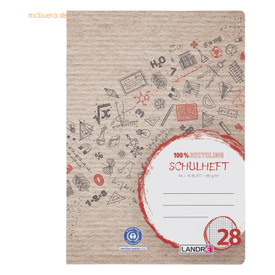 10 x Landre Schulheft Recycling A4 16 Blatt 80 g/qm Lineatur 28 karier 10 x Landre Schulheft Recycling A4 16 Blatt 80 g/qm Lineatur 28 karier